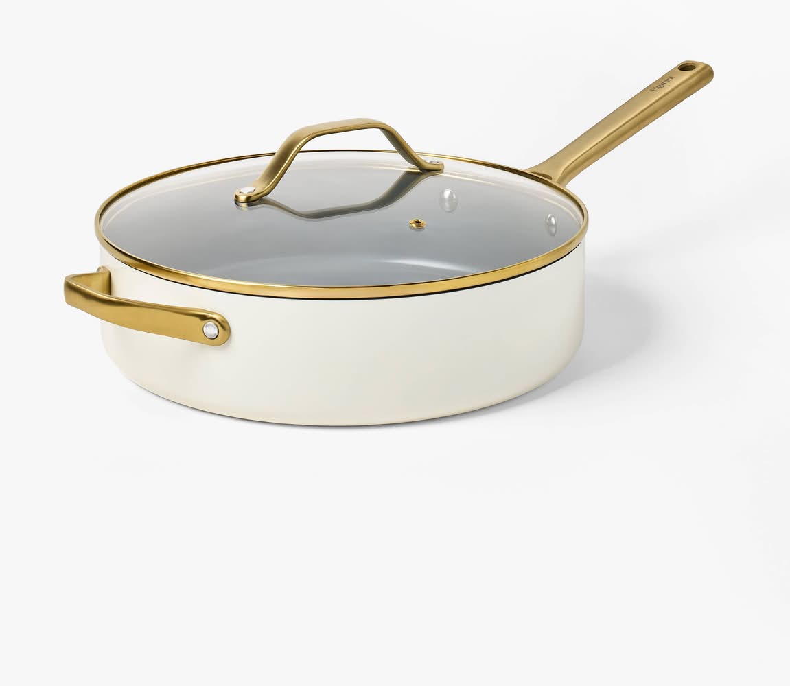 Figmint Nonstick Ceramic Coated Aluminum Saute Pan With Champagne Handle 5 Qt, Cream
