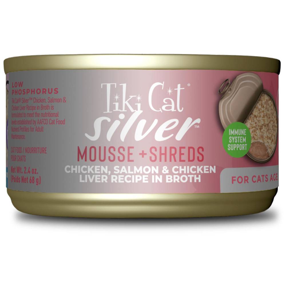 Tiki Cat Silver Mousse & Shreds Senior Cat Wet Food (Size: 2.4 Oz)