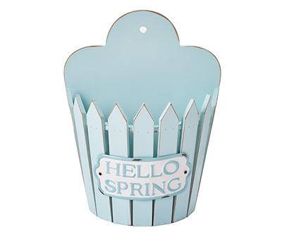 "Hello Spring" Blue Fence Wood Wall Planter