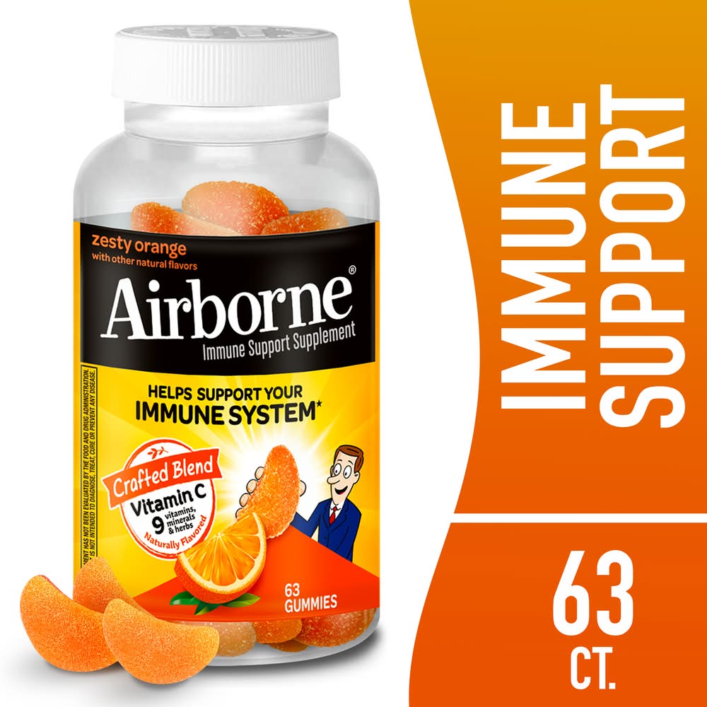 Airborne Immune Support Supplement With Vitamin C Gummies, Zesty Orange (14.7 oz, 63 ct)