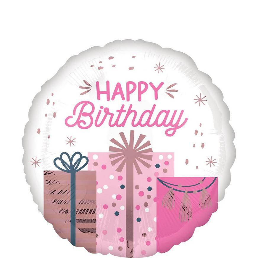 Uninflated Pastel Pink Presents Happy Birthday Foil Balloon, 18in