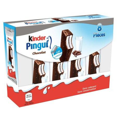 Génoises chocolat noir fourrées lait et cacao KINDER PINGUI - le paquet de 8 - 240g