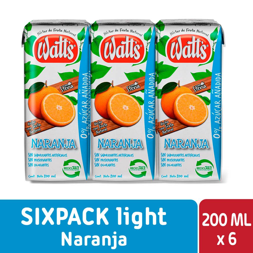 Watt's pack jugo néctar de naranja light (caja 6 u x 200 ml c/u)