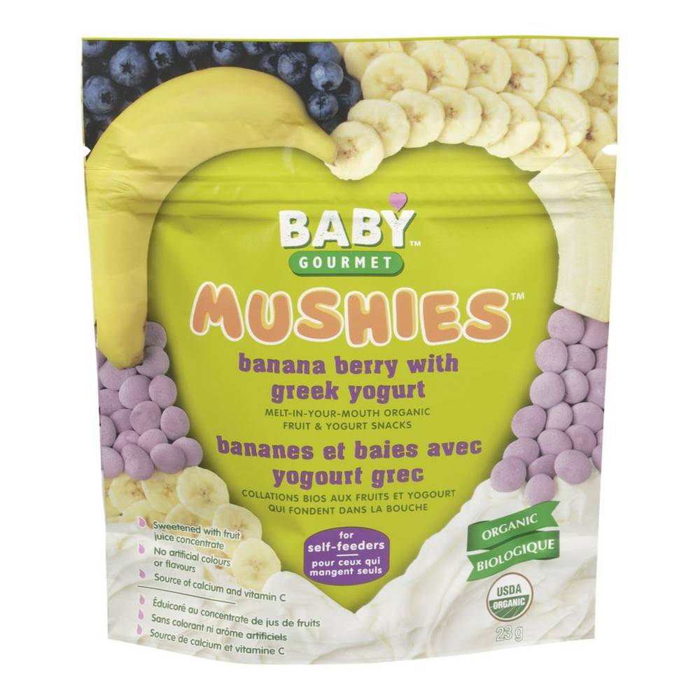 Baby gourmet collation biologique aux bananes et baies avec yogourt grec pour enfants (23 g) - mushies banana berry with greek yogurt snacks (23 g)