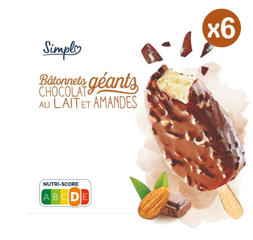 Simpl - Glaces bâtonnets, chocolat au lait - amande (6)