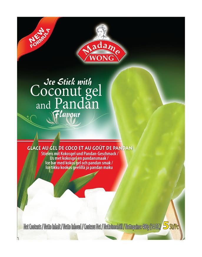 MADAME WONG Ice Cream Bar - Pandan with Coconut Jelly (5pcs) 400g.