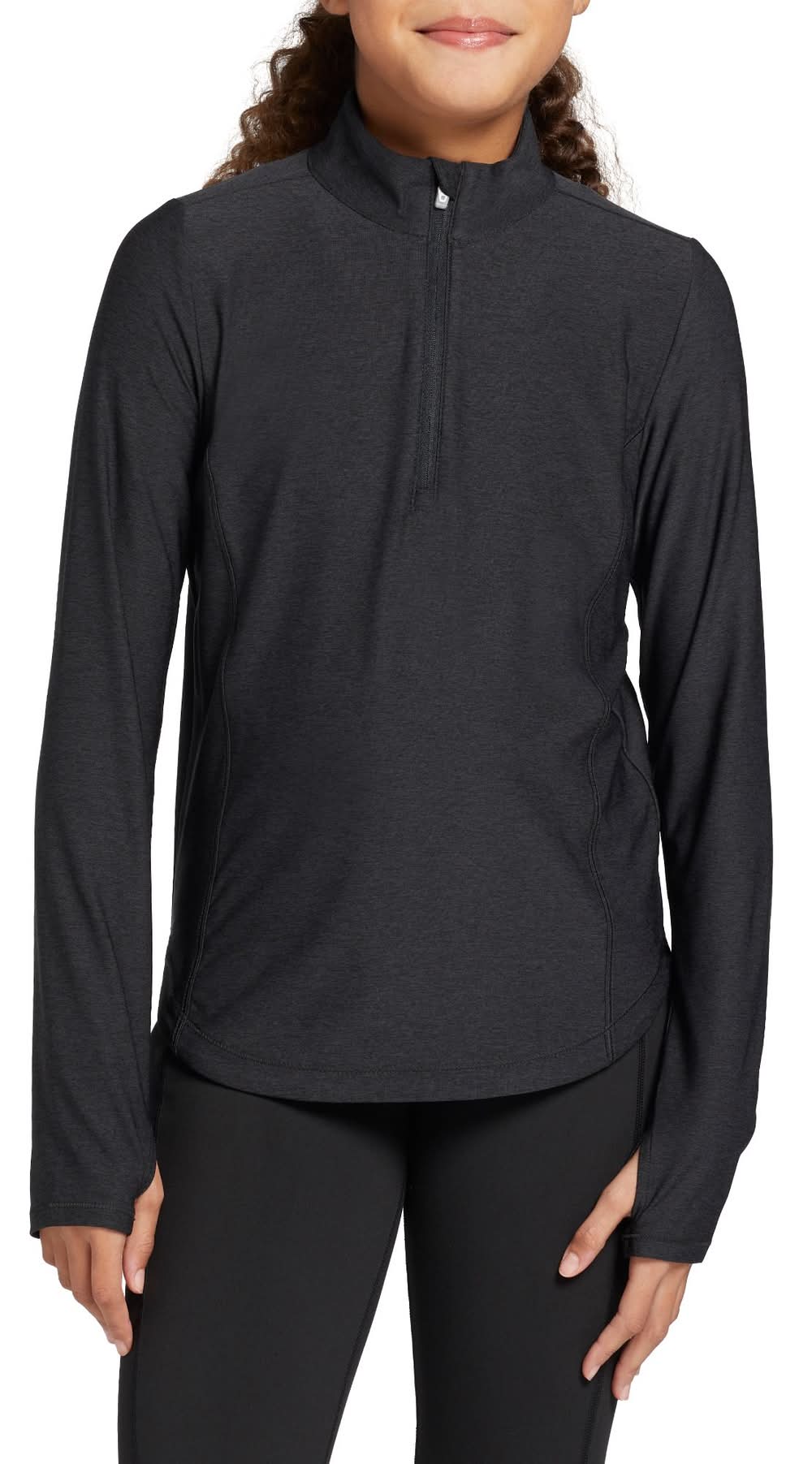 DSG Girls' Movement Long-Sleeve 1/4 Zip Jacket (Pure Black Heather, M)