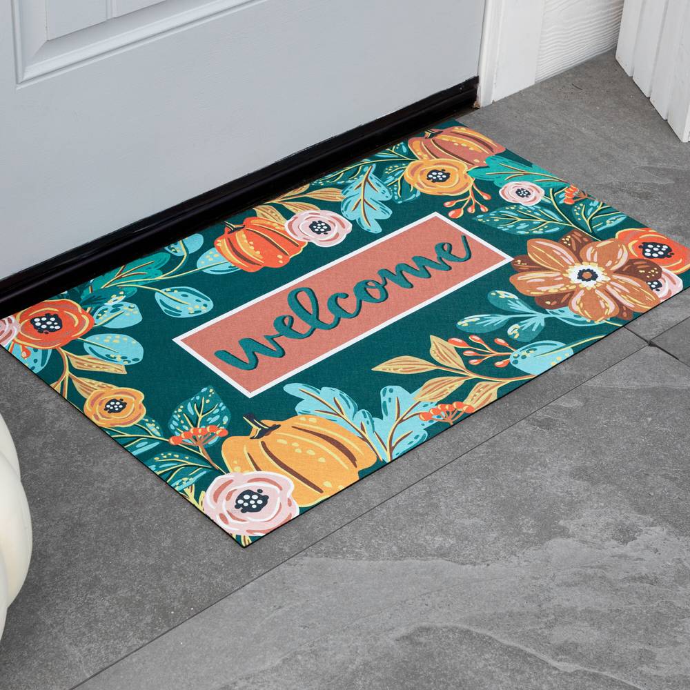 Style Selections 1-1/2-ft x 2-1/2-ft Multi Polyester Rectangular Indoor or Outdoor Decorative Fall Door Mat | B1014 20047 018030