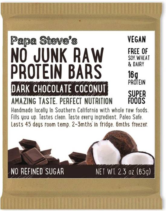 Papa Steve's · Dark Chocolate Coconut No Junk Raw Protein Bars (2.3 oz)