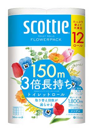 411540：スコッティ フラワーパック 3倍長持ち 12ロール シングル / Scottie, Flower Pack 3× Long Lasting Toilet Paper, 12 Single Rolls