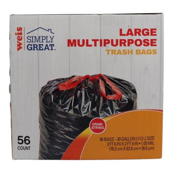 Weis Simply Great Large Multipurpose Trash Bags 30 Gallon Drawstring