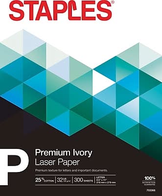 Staples 30% Recycled 8.5 x 11 Multipurpose Paper, 32 lbs., 100 Brightness, Ivory, 300/Pack (358C-STP)