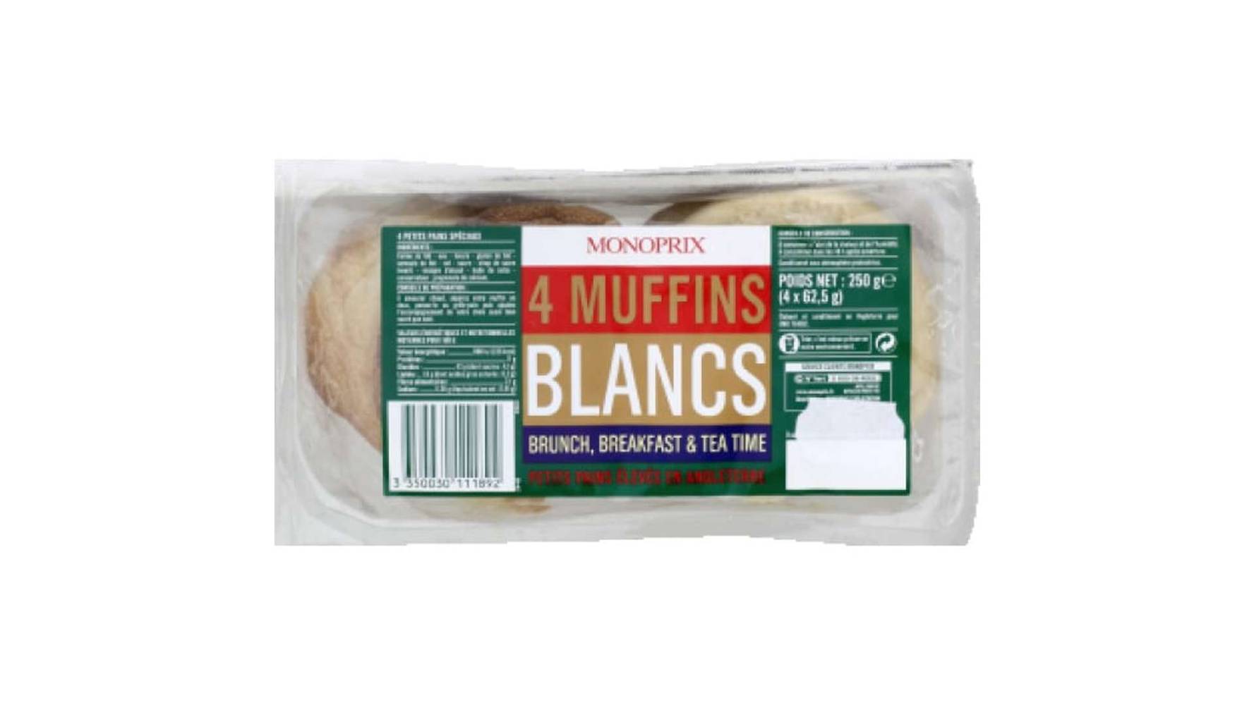 Monoprix Muffins blancs Les 4 muffins - 250 g