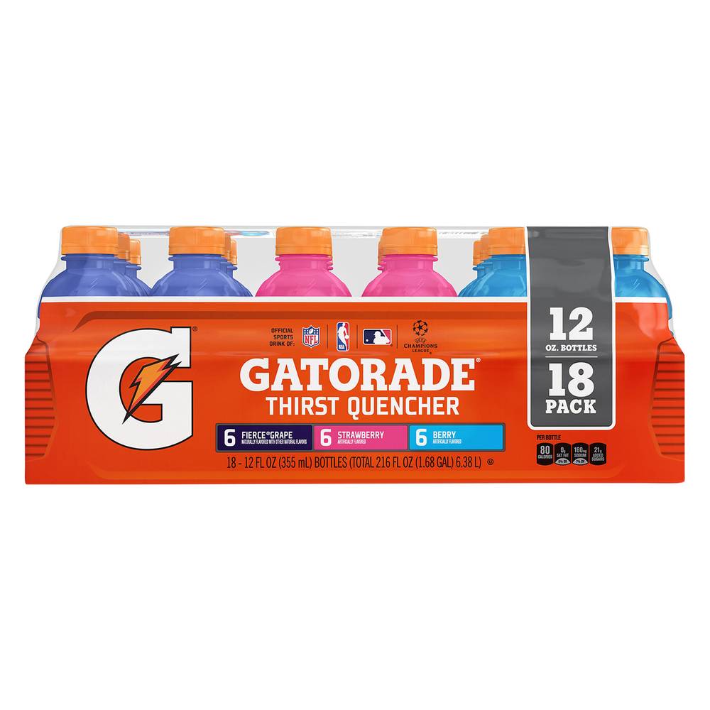 Gatorade Assorted Thirst Quencher Sports Drink (18 ct, 12 fl oz) (fierce grape-strawberry-berry)