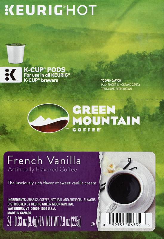 Green Mountain Coffee French Vanilla Flavored K-Cup Pods, Light Roast (24 count for keurig brewers)