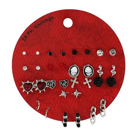 Earrings 16-Pack Red/Black Goth