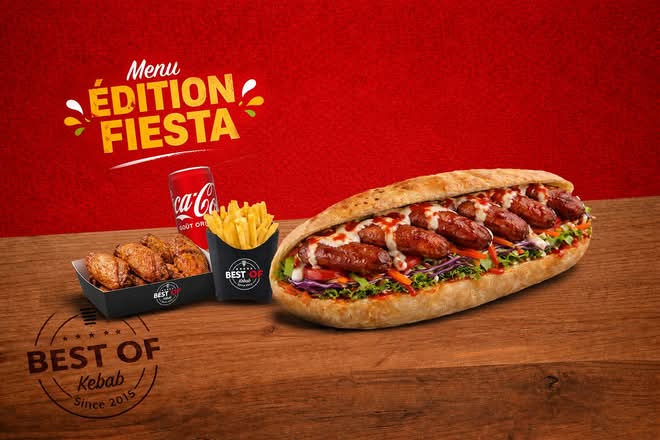 🥙 ÉDITION FIESTA · MENU SANDWICH KEBAB + CŒUR FONDANT OFFERT