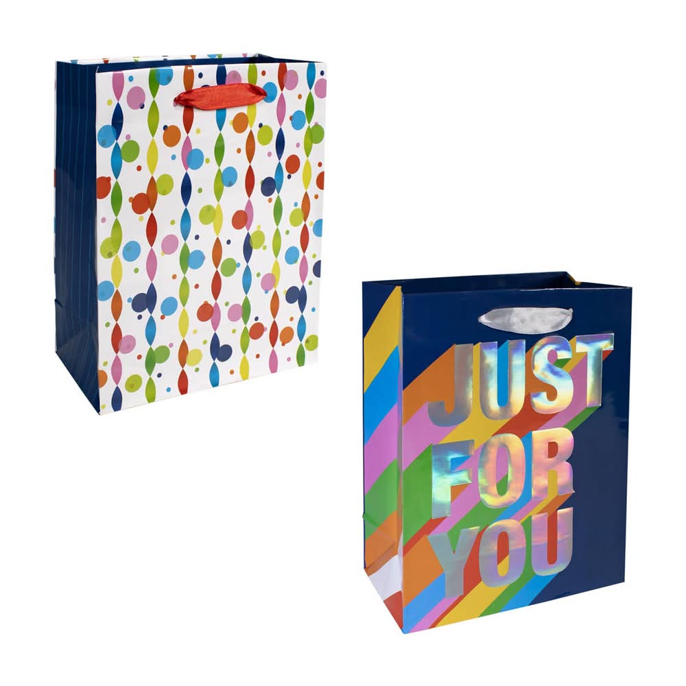 321 Party! Medium Colorful Birthday Gift Bags 2 Pk 2 Assorted Patterns