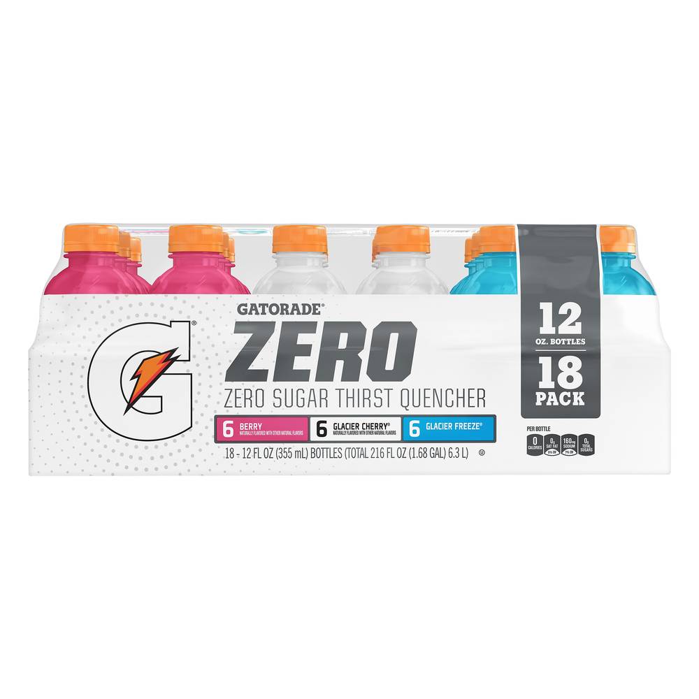 Gatorade Zero Sugar Thirst Quencher Variety pack Sports Drink (18 ct, 12 fl oz) (berry-glacier cherry-glacier freeze)