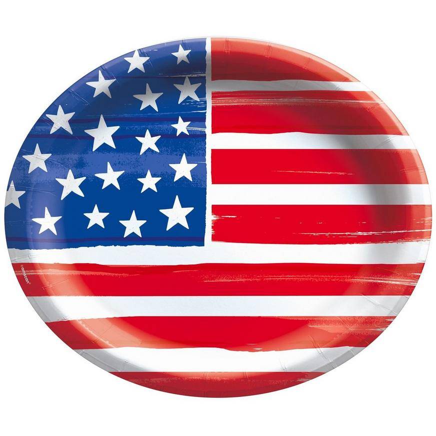 Party City Painted Patriotic American Flag Oval Paper Plates (12'' x 10''/red-white-blue)