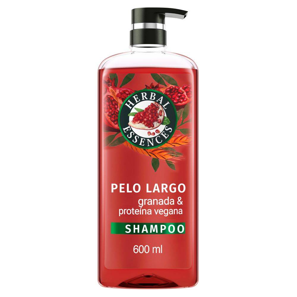 Herbal essences shampoo pelo largo granada & proteína vegana (botella 600 ml)