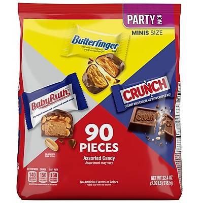 Butterfinger, CRUNCH, and Baby Ruth Miniatures Assorted Milk Chocolate Candy Bars, 32.4 oz. (FEU71526)