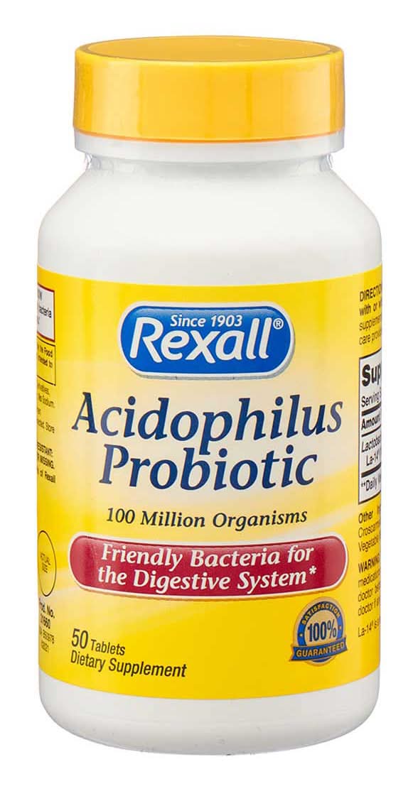 Rexall Acidophilus Probiotic Tablets 100 Million Organisms 50 Ct