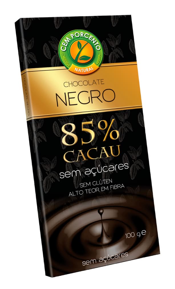 Cemporcento - Chocolate negro 85 % cacau, embalagem de 100g