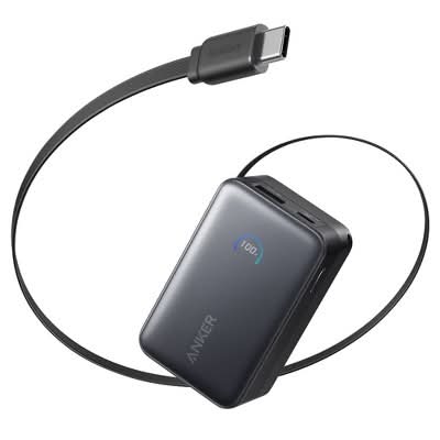 Anker Power Bank With Built-In Retractable Usb-C Cable 10000 Mah 45 W