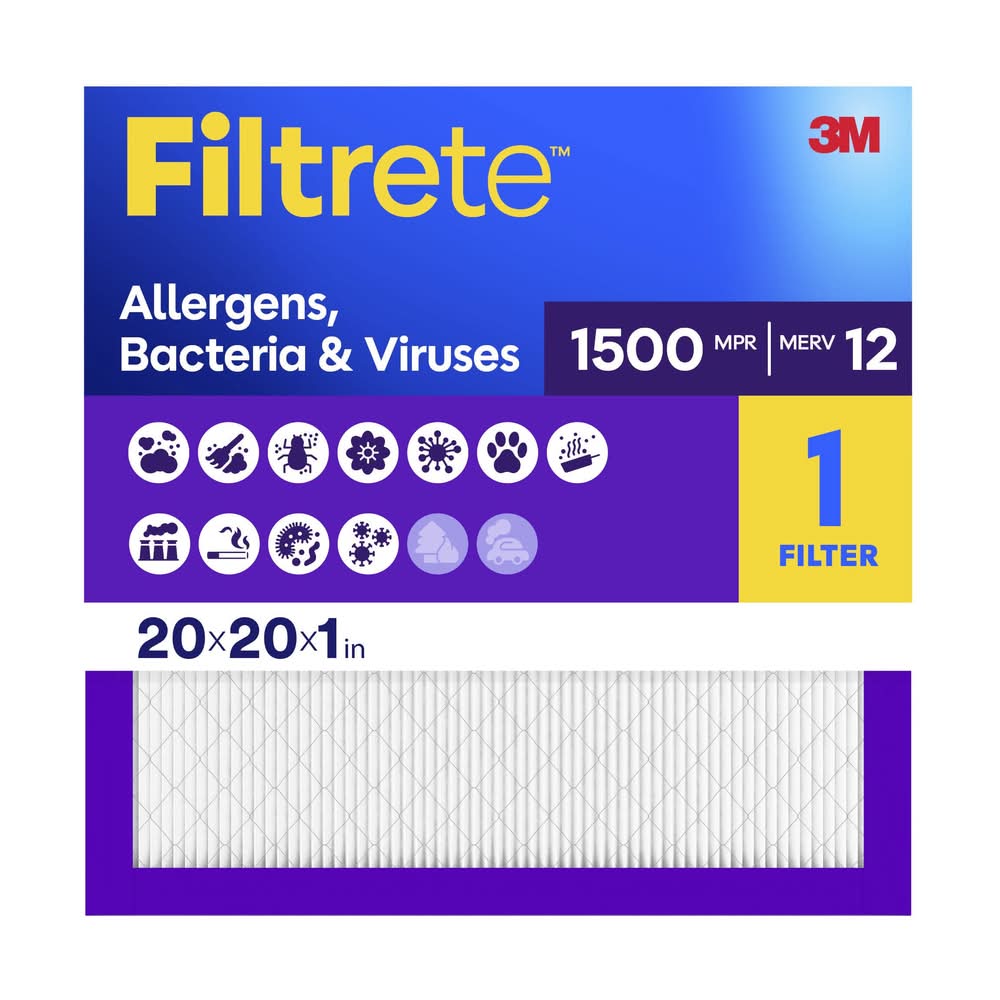 Filtrete 20 x 20 x 1 MERV 12 1500 MPR Allergen, Bacteria and Virus Electrostatic Pleated Air Filter