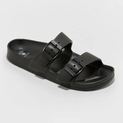 Shade & Shore Neida Eva Two Band Footbed Slide Sandals, Women, 7, Black