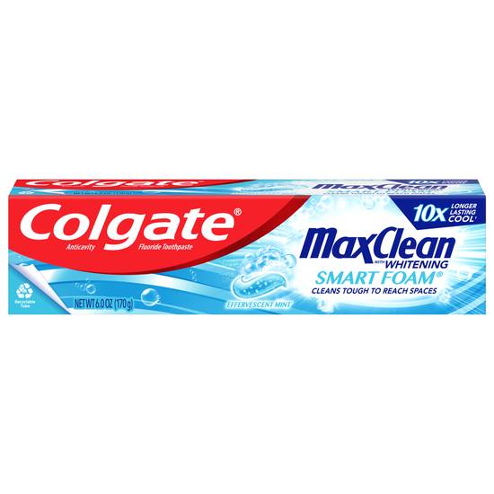Colgate Smart Foam Maxclean With Whitening Effervescent Mint Toothpaste