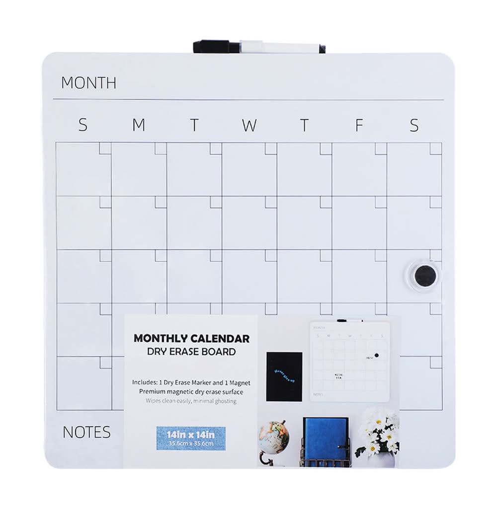 Monthly Calendar Magnetic Dry Erase Board, 14x14 in