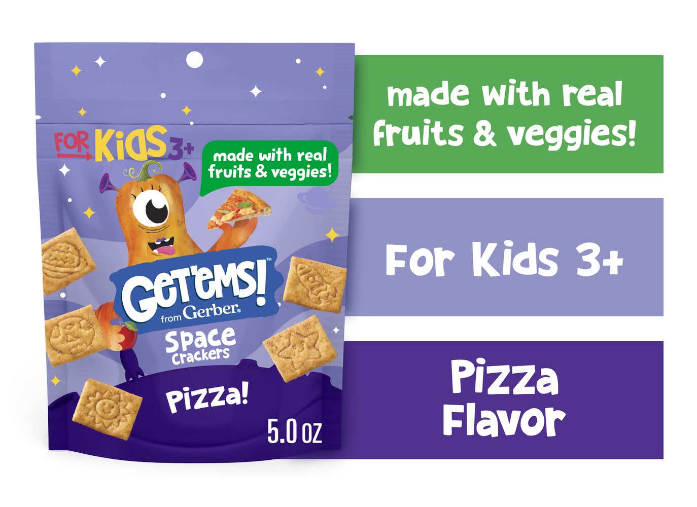 Gerber Get'ems! Space Crackers Snacks For Kids 3+, Pizza (5 oz)