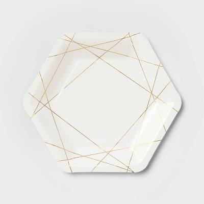 Spritz Geo Print Hex Snack Plates, Gold - White (10 ct)