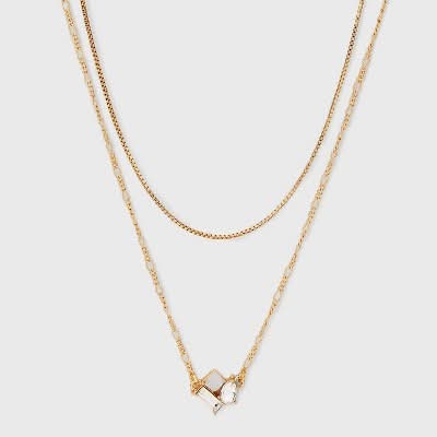 A New Day Glass Opal Pendant Multi-Strand Chain Necklace, 16-19 in, Gold