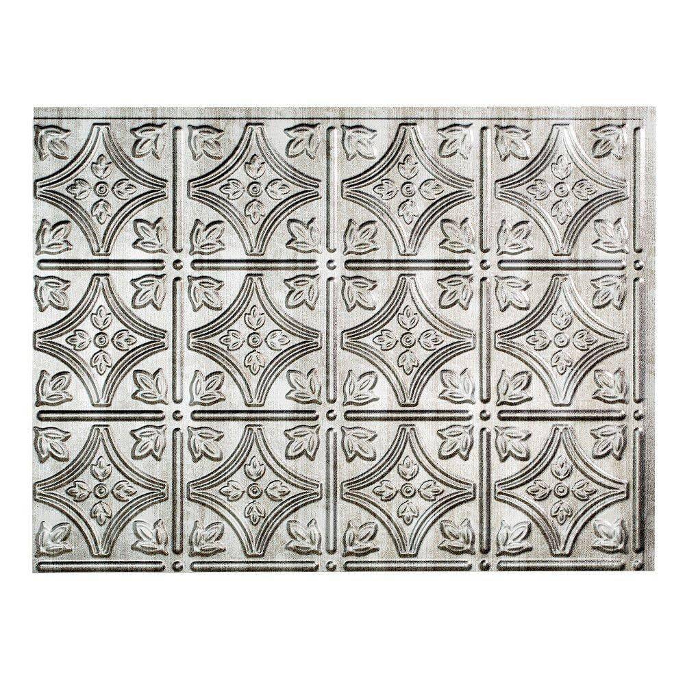 Fasade 18.25 In. X 24.25 In. Crosshatch Silver Traditional Style # 1 Pvc Decorative Backsplash Panel