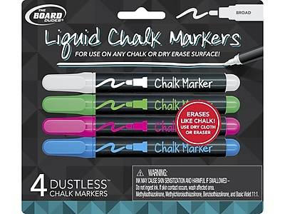 Board Dudes Dustless Liquid Chalk Markers, Broad Tip, Assorted Ink, 4/Pack (CYJ69)