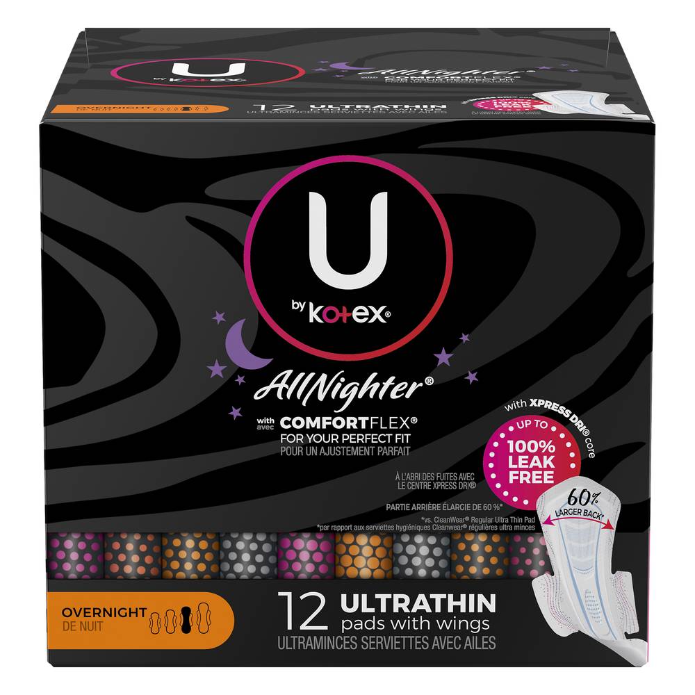 U by Kotex Allnighter Ultra Thin Overnight Pads With Wings