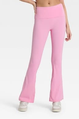 Women's High-Rise Foldover Waistband Flared Leggings - JoyLab™ Light Pink XXL