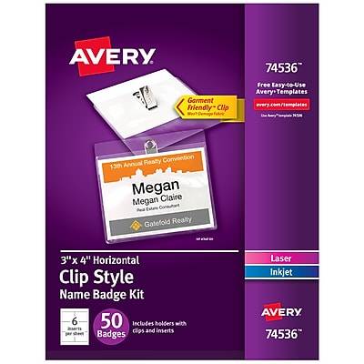 Avery Laser Inkjet Customizable Name Badge Kit Clips