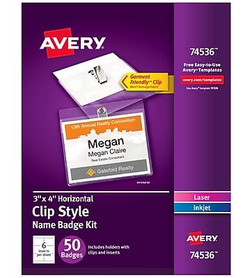 Avery Laser Inkjet Customizable Name Badge Kit Clips