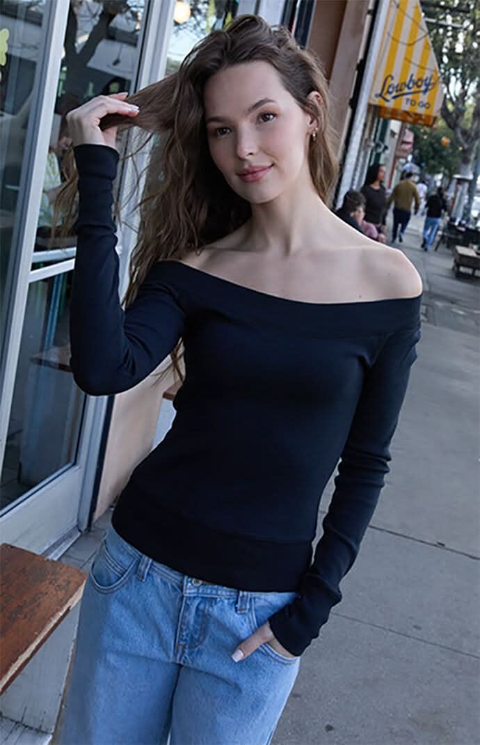John Galt Women's Ginny Long Sleeve Off-The-Shoulder Top Black One Size