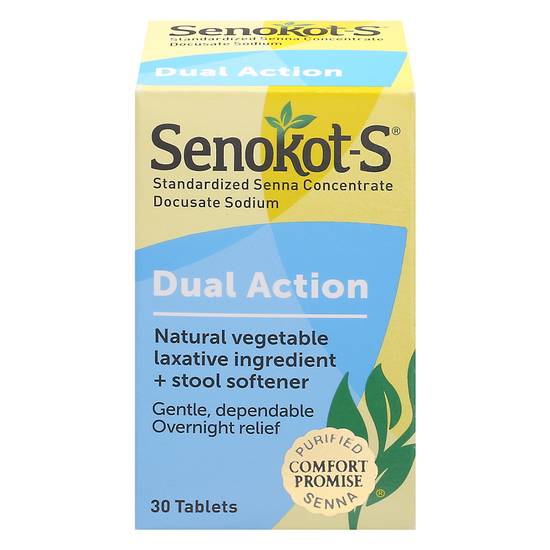 Senokot-S Dual Action Natural Vegetable Laxative + Stool Softener Tablets (30 ct)