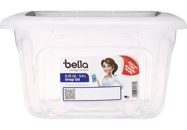 Bella Storage Solution Clear 6.25 Qt. Bin With Snap Lid