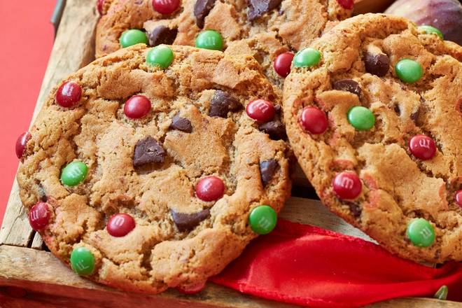 Chocolate Chip Cookie with Red & Green M&M’S