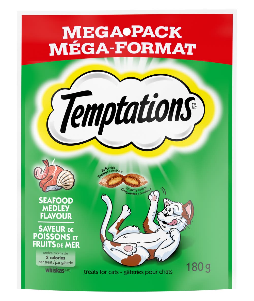 Temptations Crunchy Treats For Cats Mega pack, Seafood Medley (180 g)