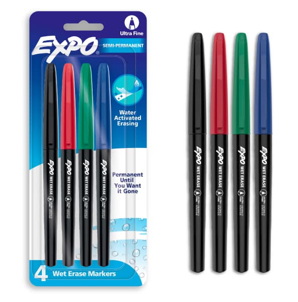 EXPO® Wet-Erase Ultra Fine-Tip Markers, Assorted Colors, Pack Of 4