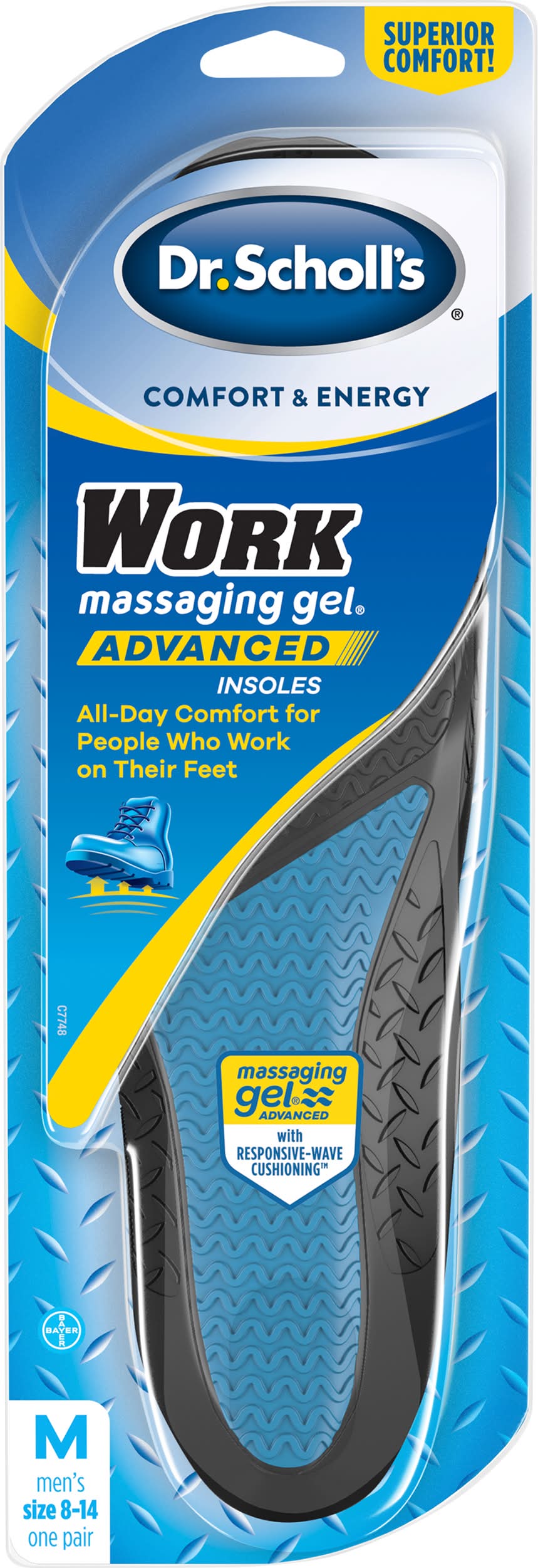 Dr. Scholl's Advanced Comfort and Energy Work Insoles Gel For Men's, Size 8-14 (9.6 oz)