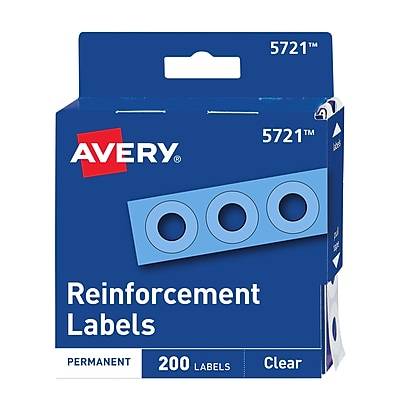 Avery Self-Adhesive Plastic Reinforcement Labels in Dispenser, 1/4 Diameter, Glossy Clear, 200/Pack (5721)